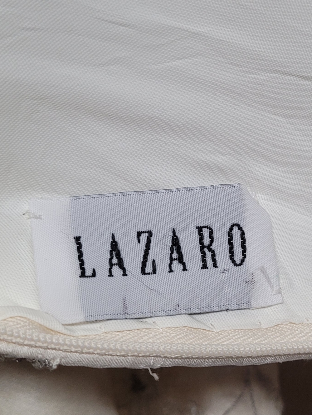 90s Vintage Lazaro Cream Silk Floral Embroidered Pearl Strapless Column Dress 10 - Picture 12 of 13